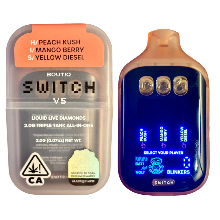 BOUTIQ SWITCH V5: Yellow Diesel + Mango Berry + Peach Kush